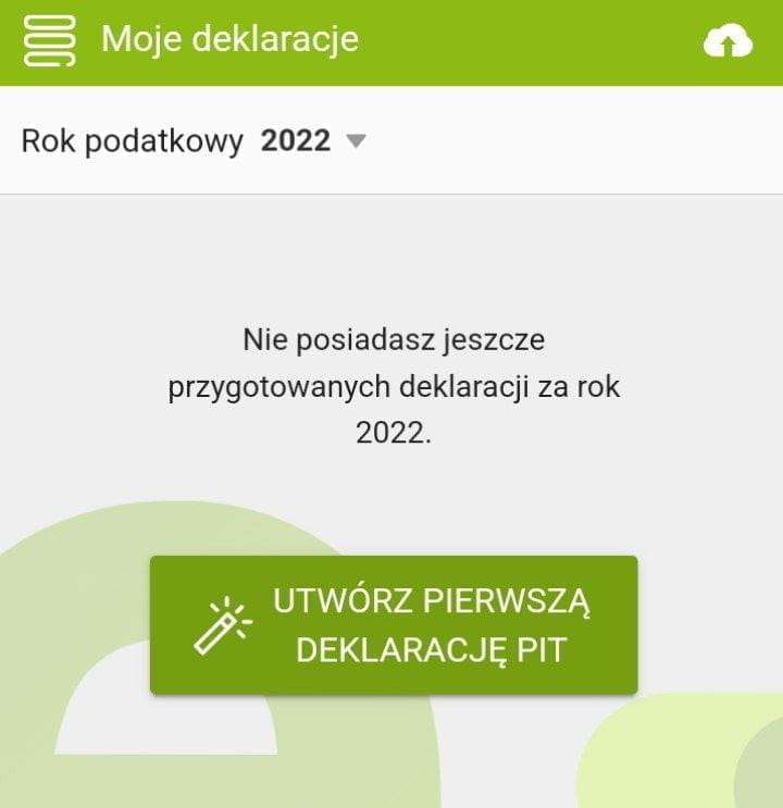 e-pity home screen with the button to create a new declaration