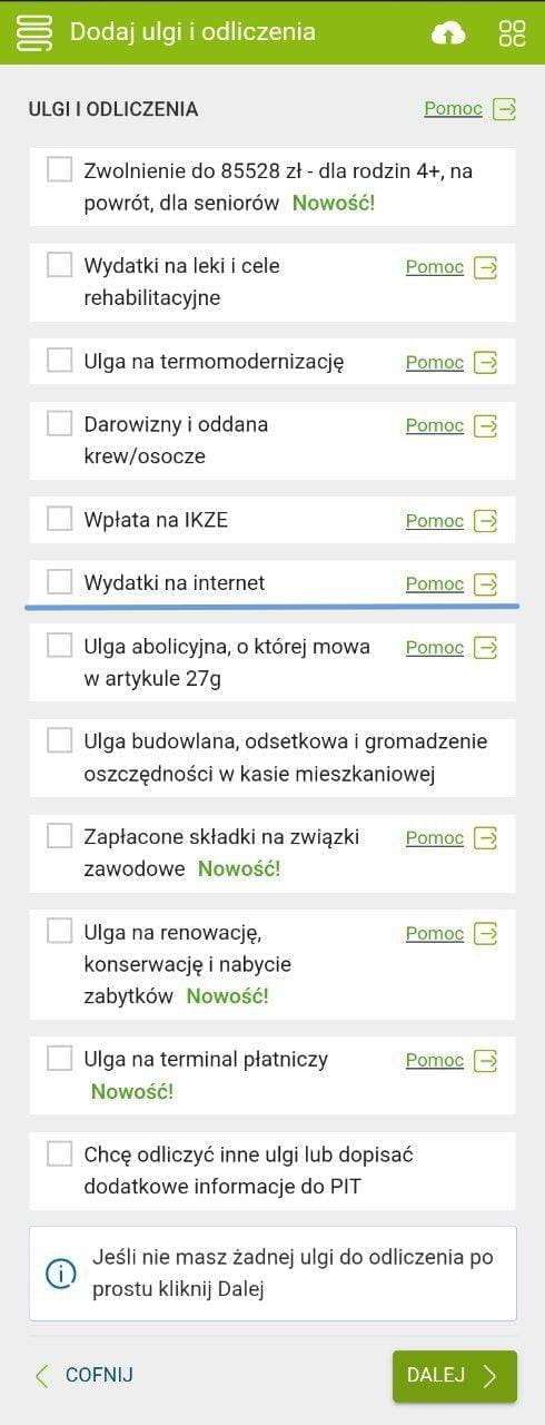 e-pity: list of available reliefs and deductions (ulgi)