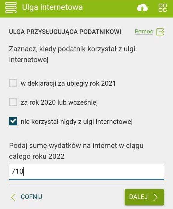 e-pity: Ulga na internet form — choosing the relief year and entering the expenses amount