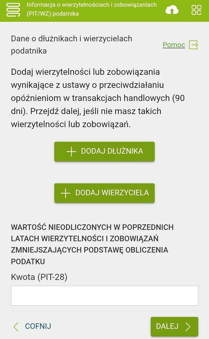 e-pity: Dłużnicy i wierzyciele screen — information about debtors and creditors