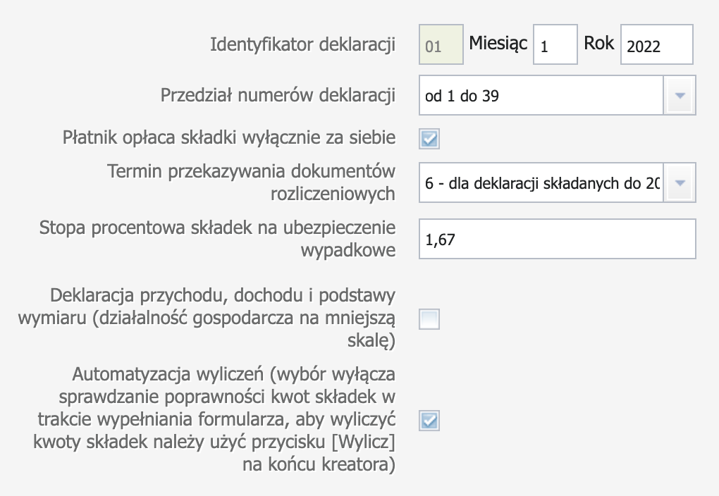 ZUS DRA creator: selecting year, month and declaration type 6