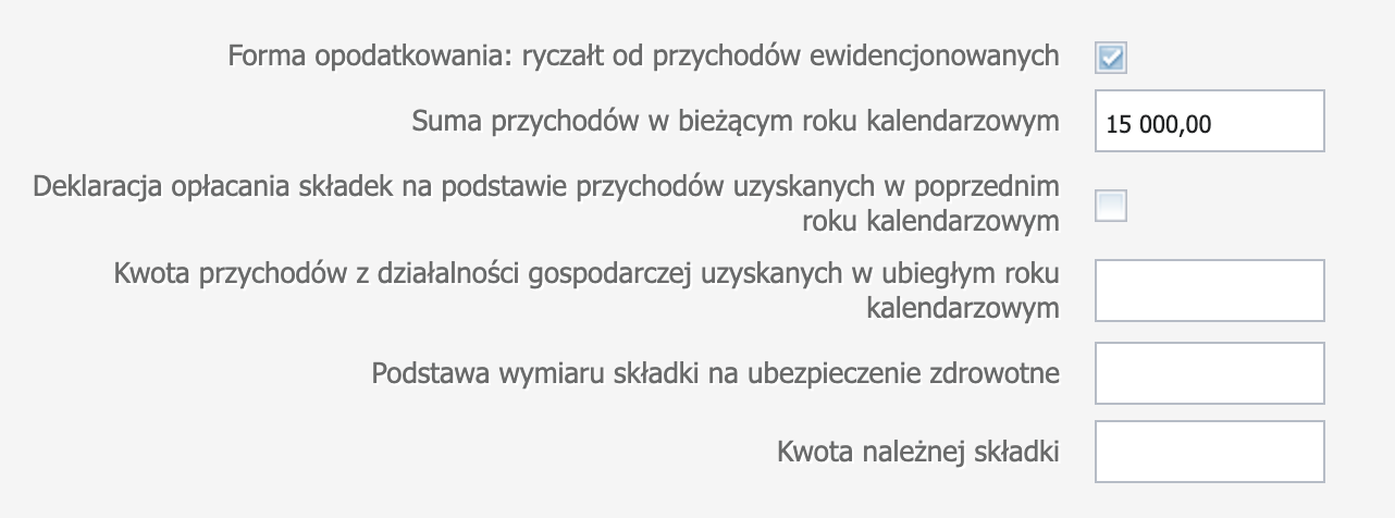 Selecting taxation form and income for the składka zdrowotna calculation