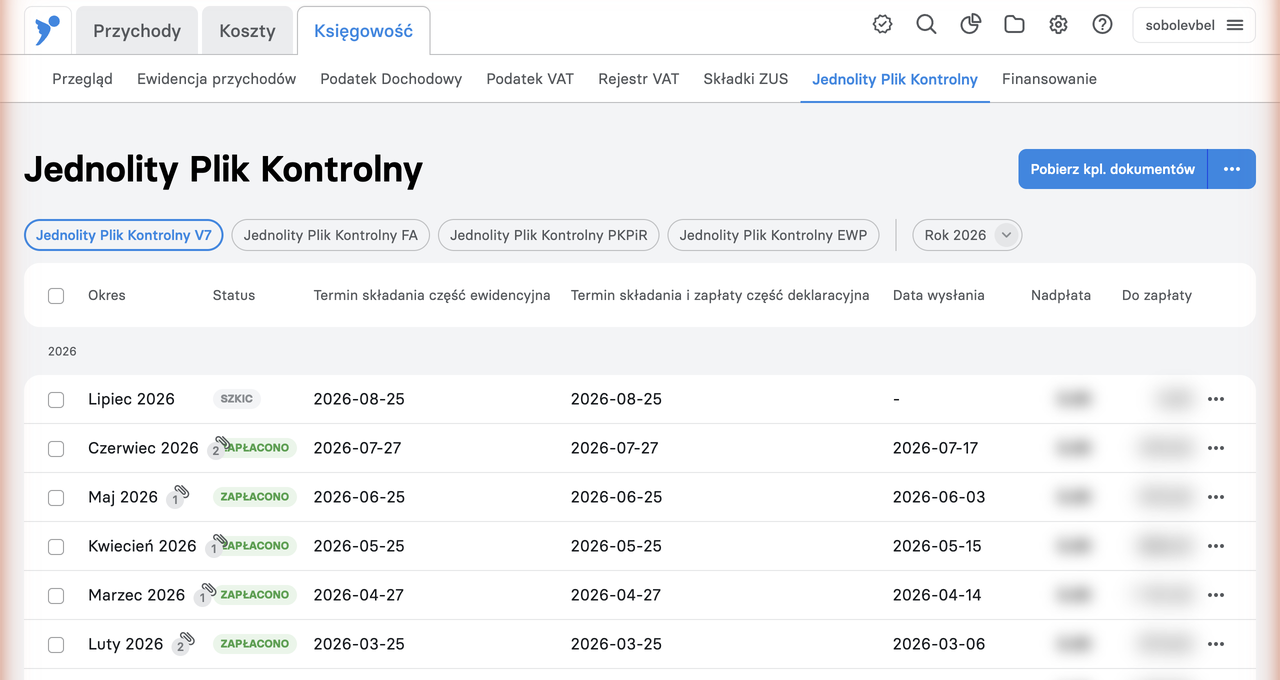 Jednolity Plik Kontrolny — list of declarations