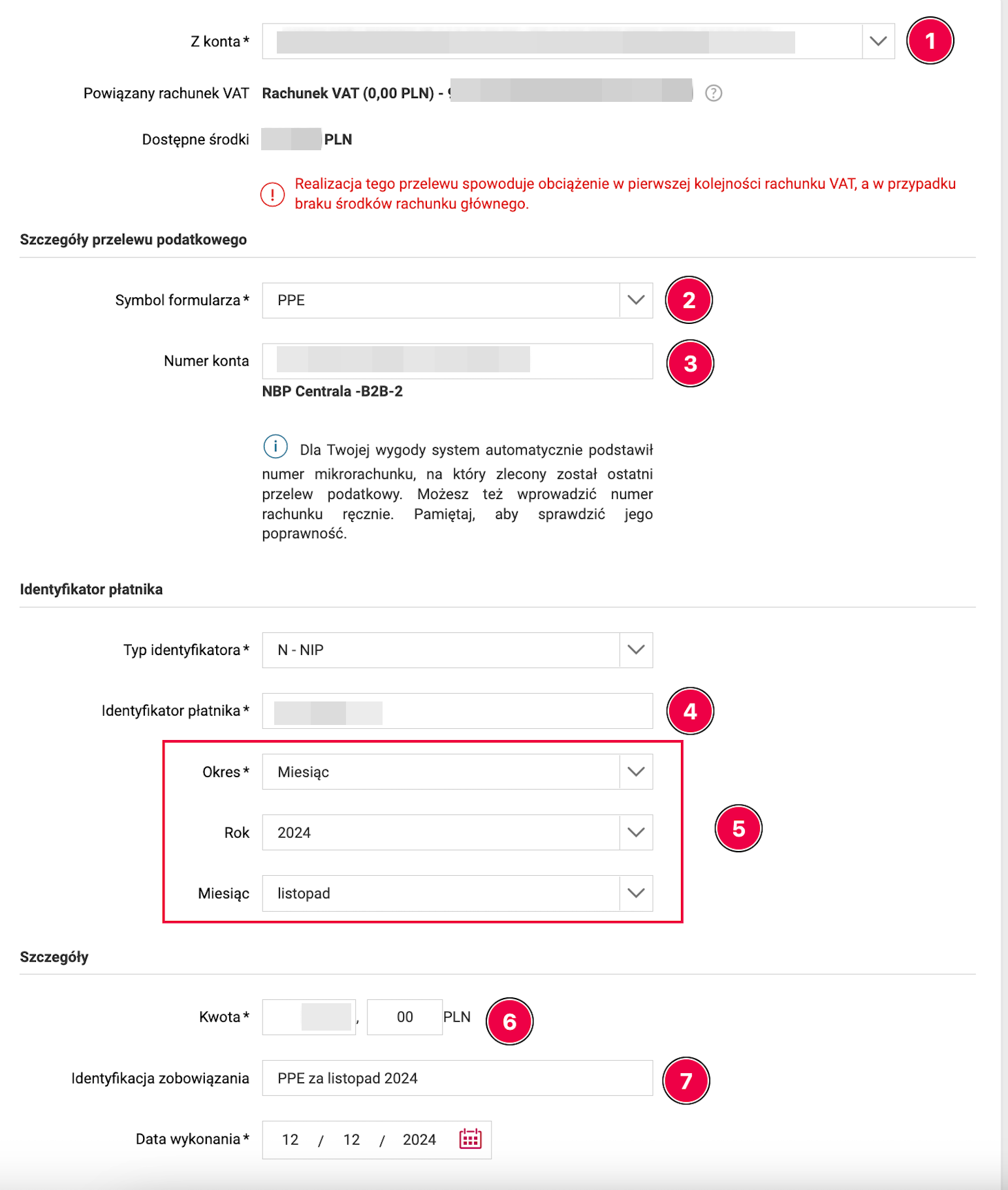 Millenium: Płatności menu, Podatkowy/Celny item
