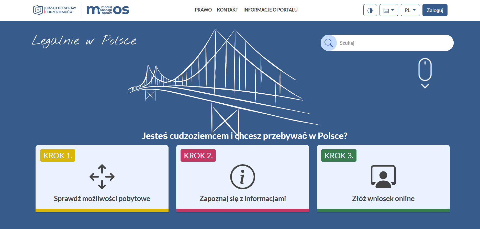 MOS home page, Zaloguj button