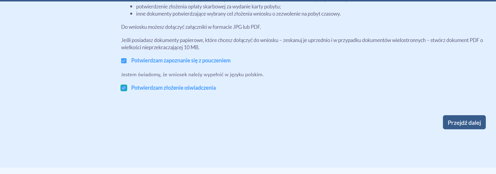 Oświadczenia — screen 3