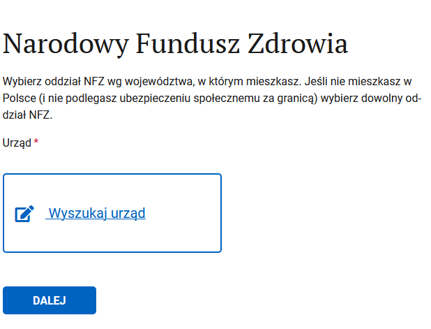 Oddział NFZ step: choosing an NFZ branch by place of residence