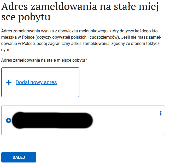 Adres zameldowania step: registered address