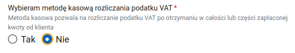 VAT-R form: declining metoda kasowa