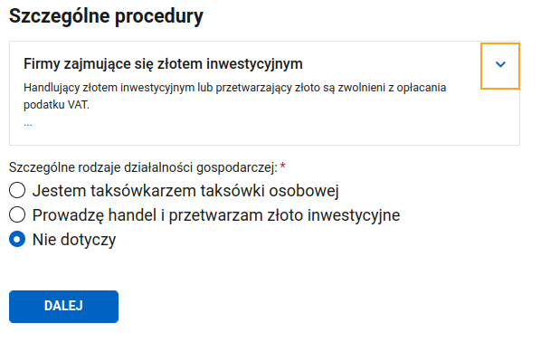 VAT-R form: declaring no taxi or gold trading activity