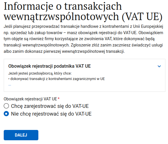 VAT-R form: declining VAT-UE registration
