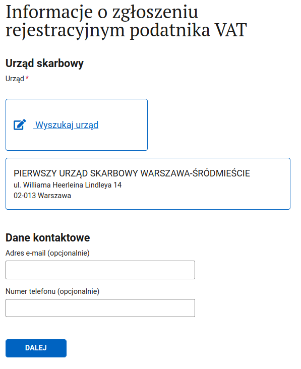 VAT-R form: picking your tax office (urząd skarbowy)