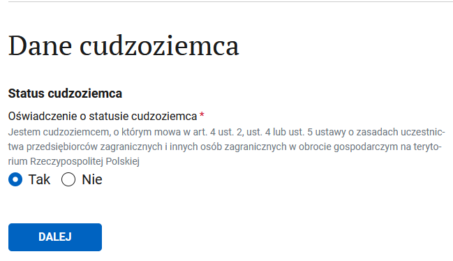 Dane cudzoziemca section: confirming foreigner status