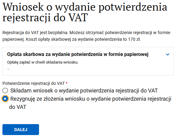 Request for confirmation of VAT taxpayer registration (potwierdzenie)