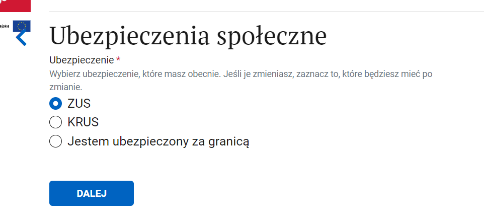 CEIDG: insurance selection, ZUS checkbox ticked