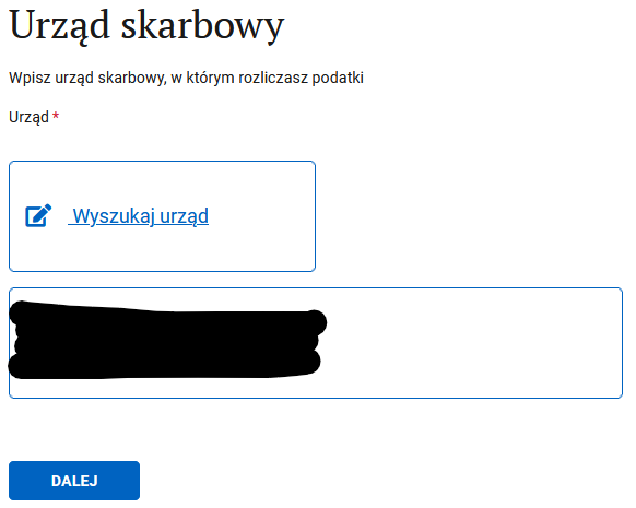 Urząd skarbowy (tax office) selection section
