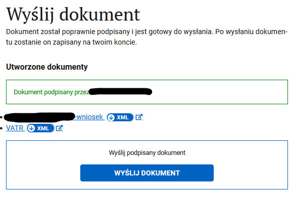 Button to send the signed document