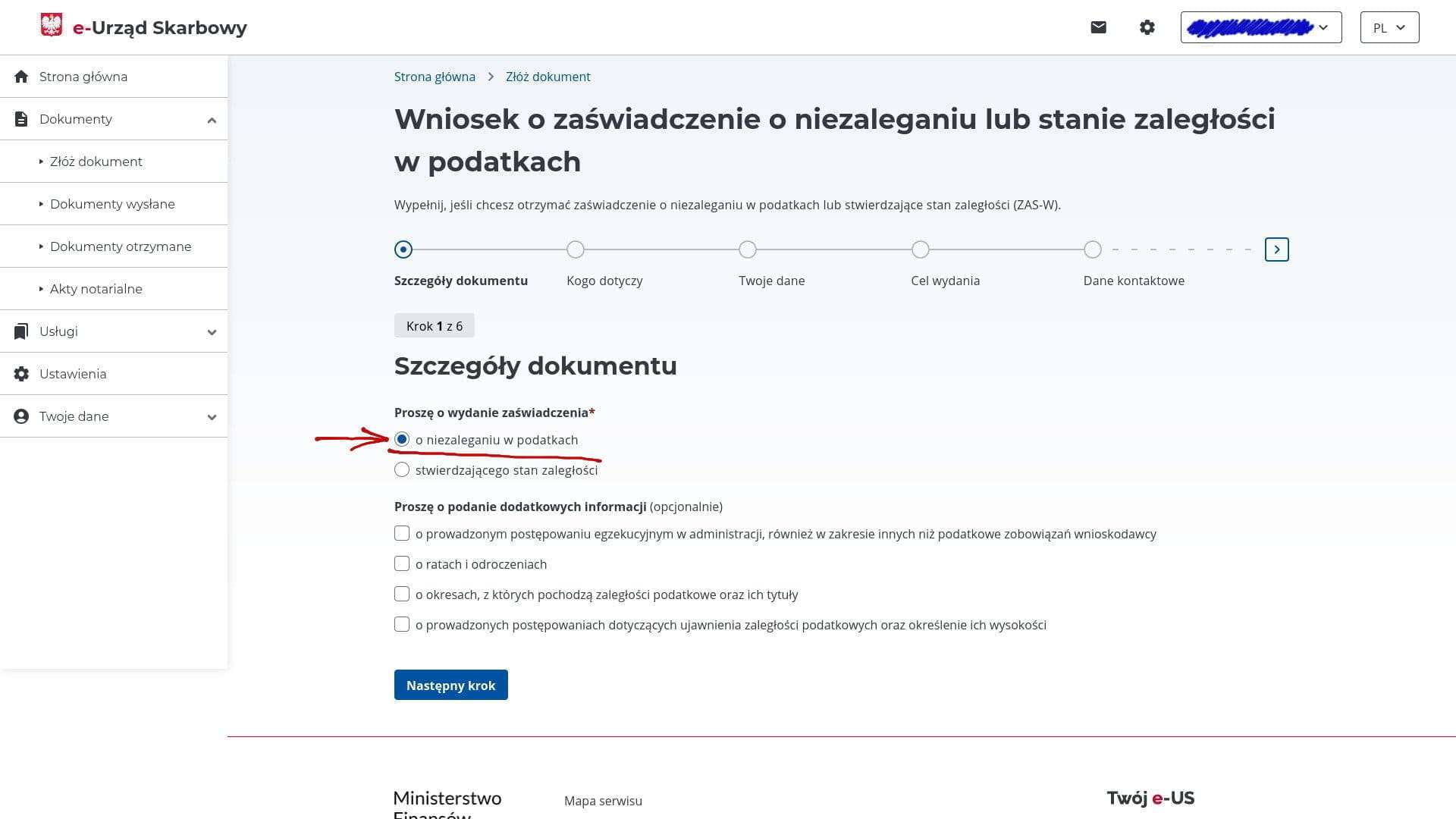 Choosing the certificate type — o niezaleganiu w podatkach