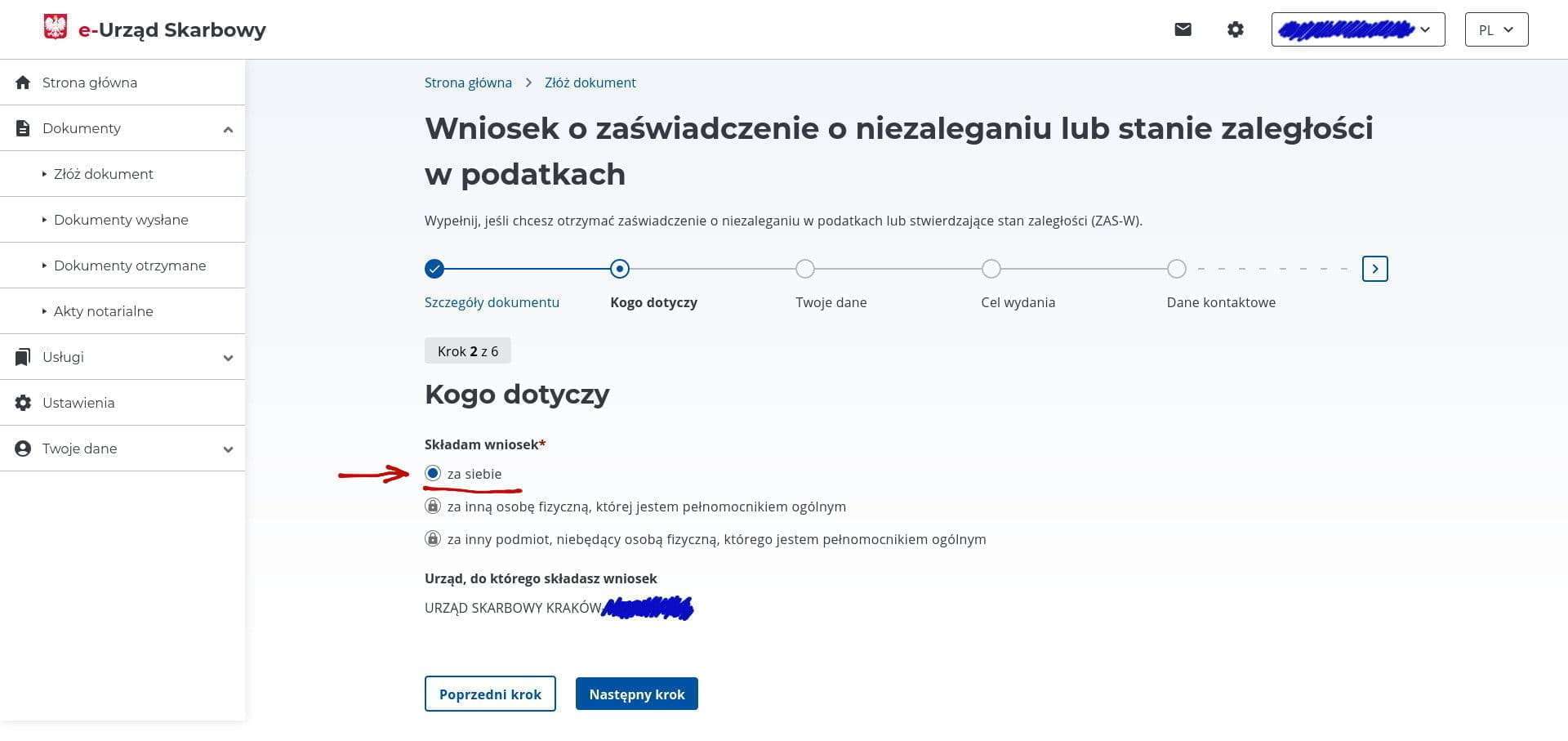 Choosing who the certificate is for — za siebie