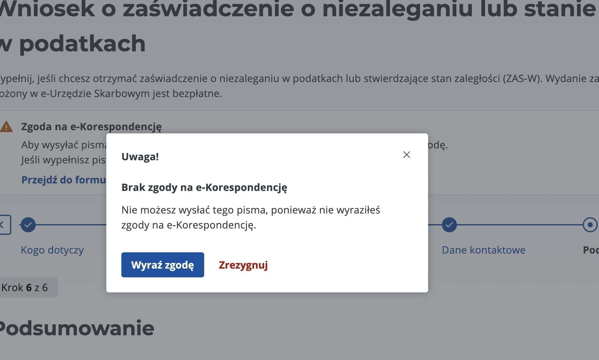 e-Urząd Skarbowy: error caused by disabled e-Korespondencja