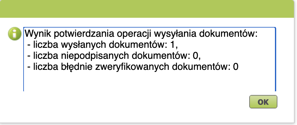 PUE ZUS: sending result — liczba wysłanych dokumentów: 1
