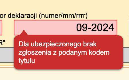 Message «dla ubezpieczonego brak zgłoszenia z podanym kodem tytułu»