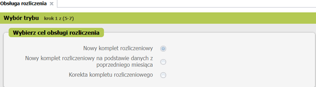 Creator: Nowy komplet rozliczeniowy selected, Dalej button